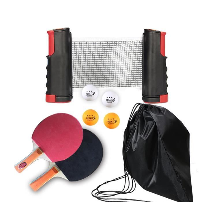 Raquette de Ping Pong Set, Jeu de ping-Pong avec 2 Raquette de Tennis de Table + Rétractable Filet de Table Tennis + 4 Balle(En Stoc