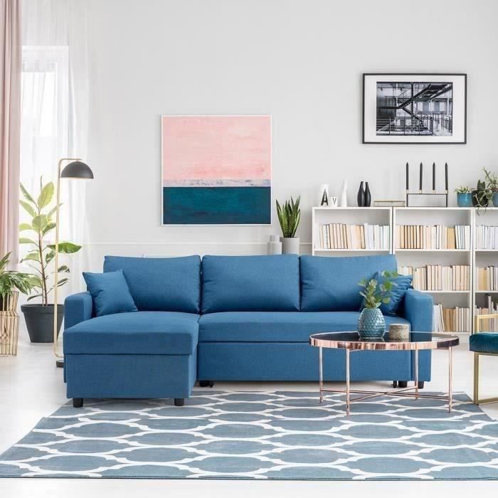 Canapé d'angle Bleu Tissu Grand
