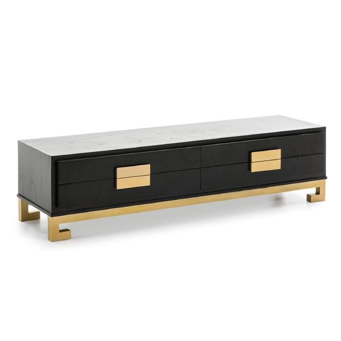 NOVATREND - Meuble TV design bois laqué DULO - Noir - Adulte Femme