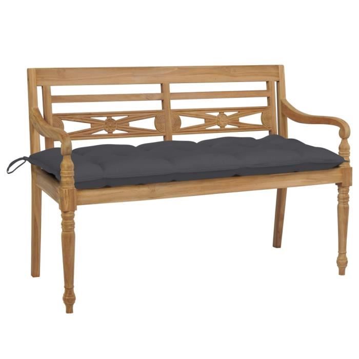 Banc Batavia de jardin Banquette d'Extérieur avec coussin anthracite 120 cm Bois de ®NTDQHZ®