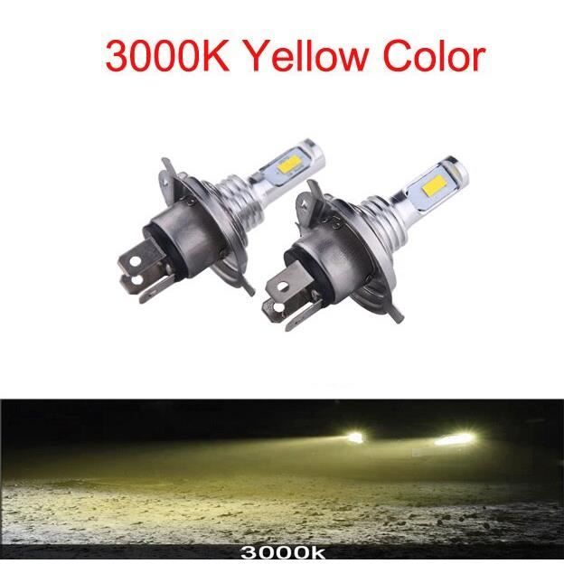 2PC H4 H7 H11 Universel 6500K Moto Phare Antibrouillard Lampe CSP LED Ampoule Hi Lo Faisceau Sans Fil Installat H4-3000K -WM1141