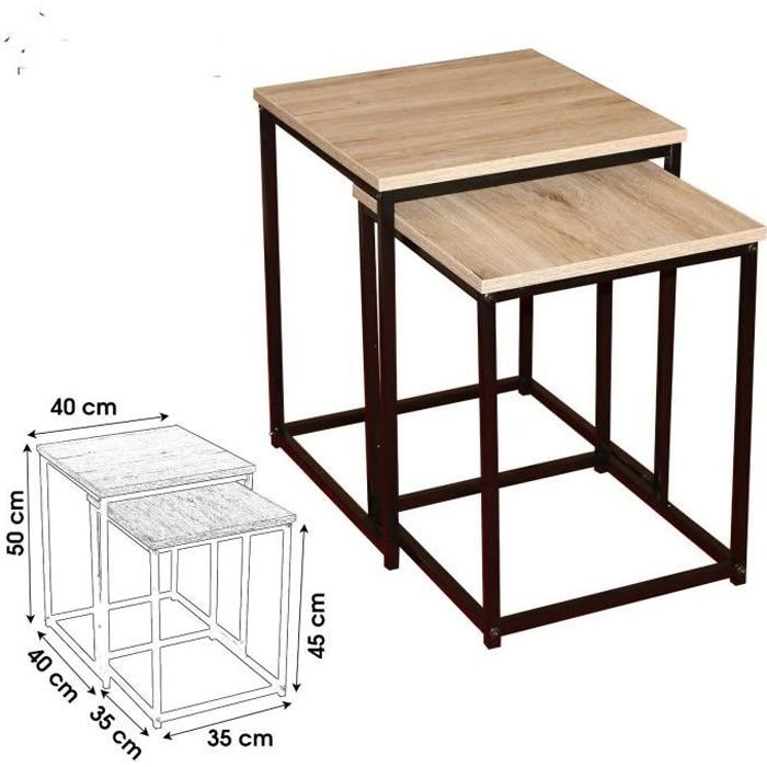 table basse gigogne loft encastrer design industriel appoint bois metal gueridon table basse chevet bois metal