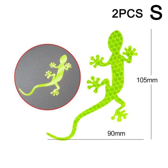 Accessoire vélo,Bandes réfléchissantes de voiture Gecko forme avertissement bande réflecteur autocollant - Type green S 2pcs #C