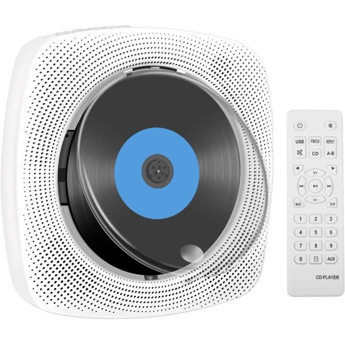 Lecteur CD Portable, Lecteur CD Bluetooth à Montage Mural, Haut-Parleur HiFi intégré, Lecteur de Musique avec télécommande, Radio FM