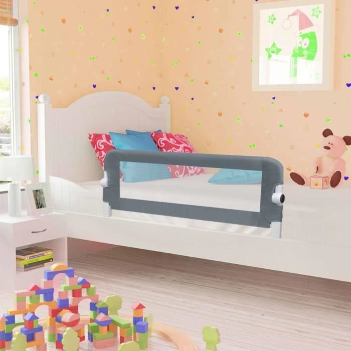 Barrière de sécurité de lit enfant Gris 102x42 cm Polyester -PAI
