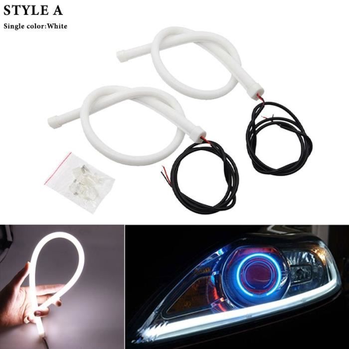 Feu de jour Flexible LED DRL, 30-45-60cm, étanche, blanc ambre bleu rouge -White-30CM