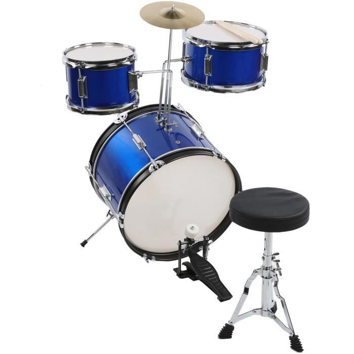 Zerodis Tambour 16 pouces AILIYA Kit de Tambour Bleu 16 po pour Pratique de Junior Enfant Instrument de Musique avec Tabouret