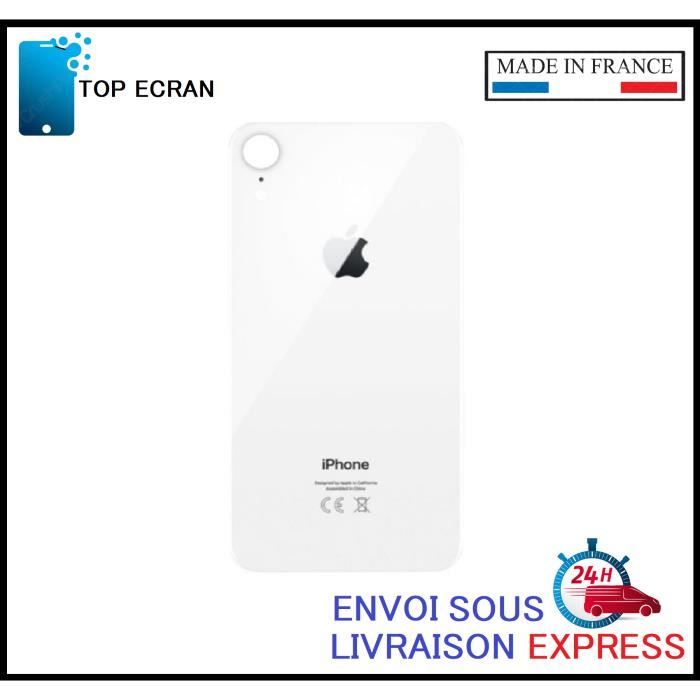 Vitre arrière pour Iphone XR BLANC avec LOGO et Adhesif