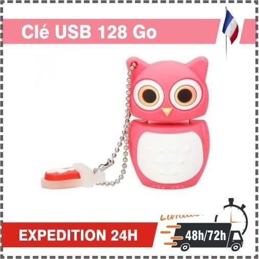 Clé USB 128 Go Flash Drive USB 128 GB 100 % Réel 2.0 Bon Pour cadeaux Multi Owl Type (Rose)