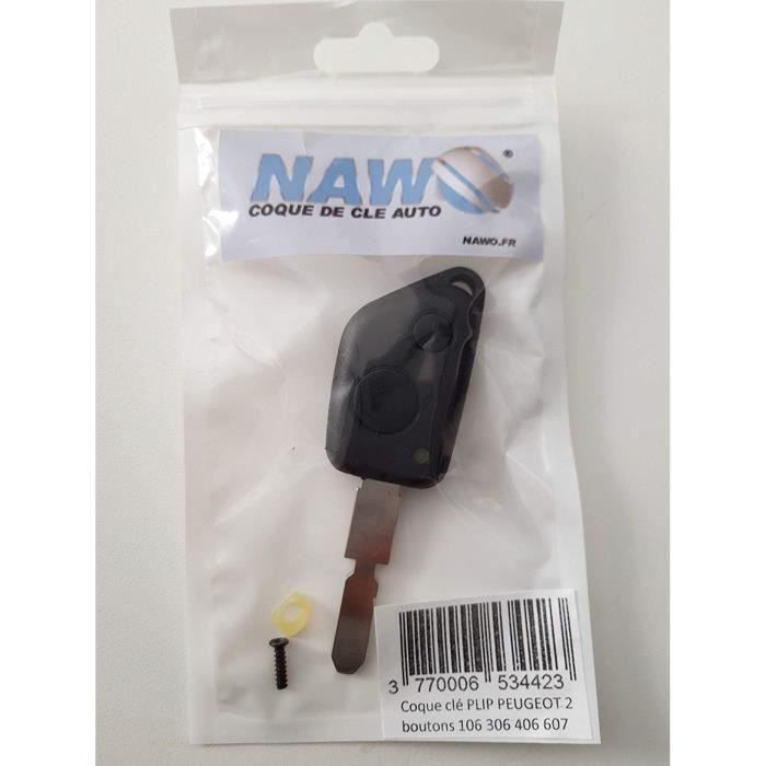 CLE-AUTO Coque clé PLIP Peugeot 2 Boutons 106 306 406 607 sans Logo 433