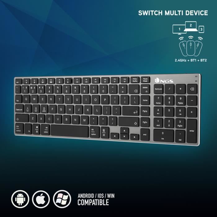 Clavier sans fil multimode Bluetooth rechargeable NGS Fortune
