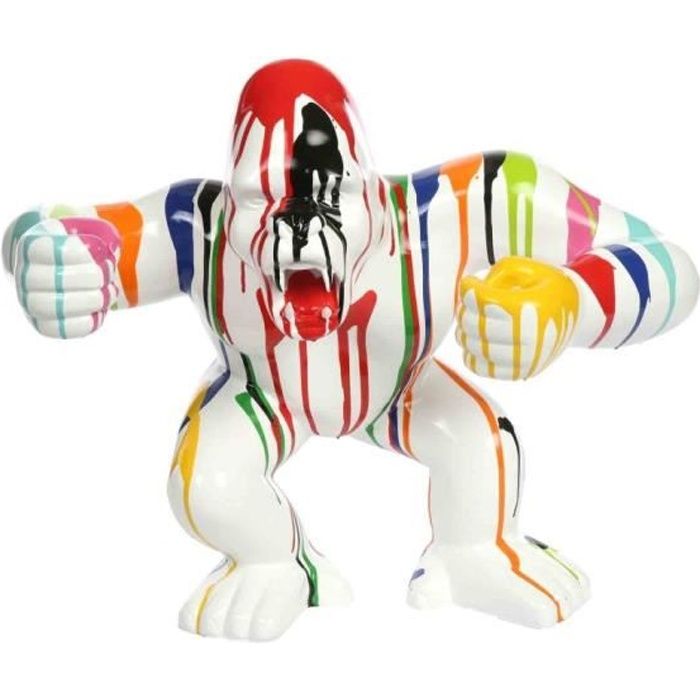 Statue en résine gorille singe debout multicolore fond blanc 57 cm H, 45 x L, 57 x l, 27 Multicolore