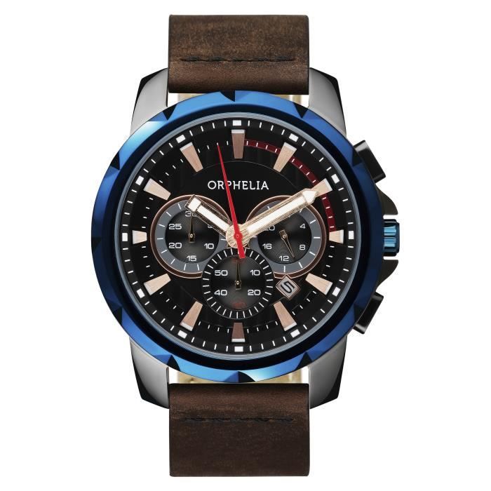ORPHELIA - Montre Hommes - Quartz - Chronographe - Bracelet en Cuir - Marron - OR81501