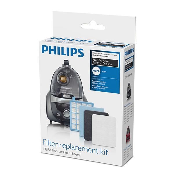 PHILIPS FC8058/01 Kit 1 filtre de sortie HEPA 10, 1 filtre moteur, 1 filtre en mousse - Pour aspirateurs Philips PowerPro Active