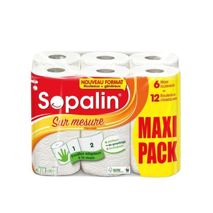 SOPALIN Essuie tout Sur Mesure Décoré 6=12 rouleaux classiques - 3 voiles - Megapack