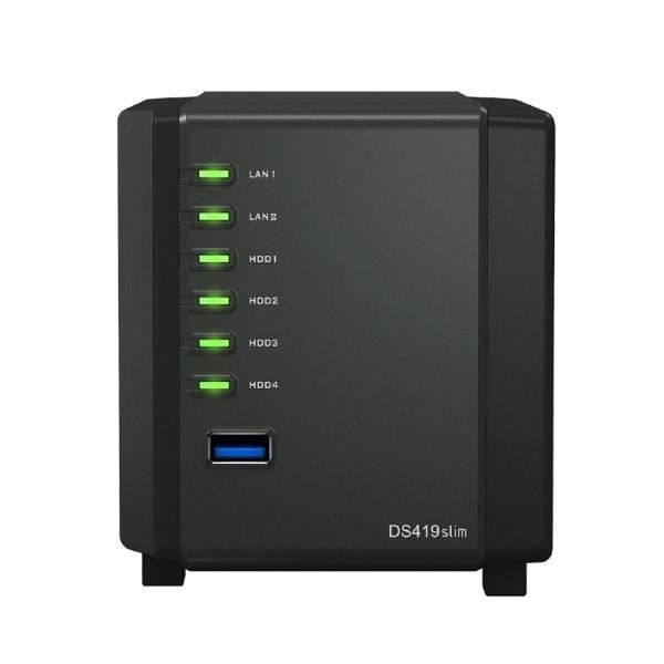 SYNOLOGY - Serveur de Stockage (NAS) - DS419slim - 4 Baies - Processeur double coeur 1,33 GH - 512 Mo de RAM DDR3L - Boitier nu