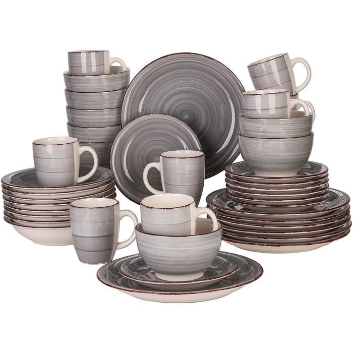 vancasso, Série Bella, Service de Table en Porcelaine,Faïence Style Vintage Rustique,Motif Cercle Arbre-GY -40pcs