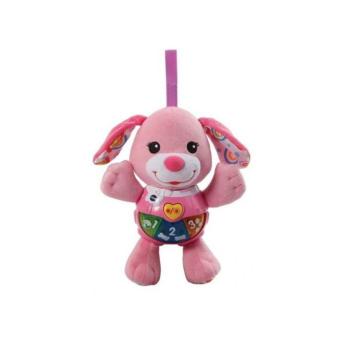 Peluche bebe lumineuse et musicale Chant toutou rose - 4 chansons, 15 melodies - Jouet d eveil a accrocher - Cadeau Naissance Fill