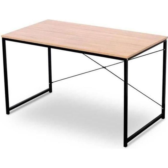 WOLTU Bureau d’ordinateur, table de bureau en bois et acier, Bureau informatique avec étagère,120x60x70cm, 10.2kg,Noir+chêne clair