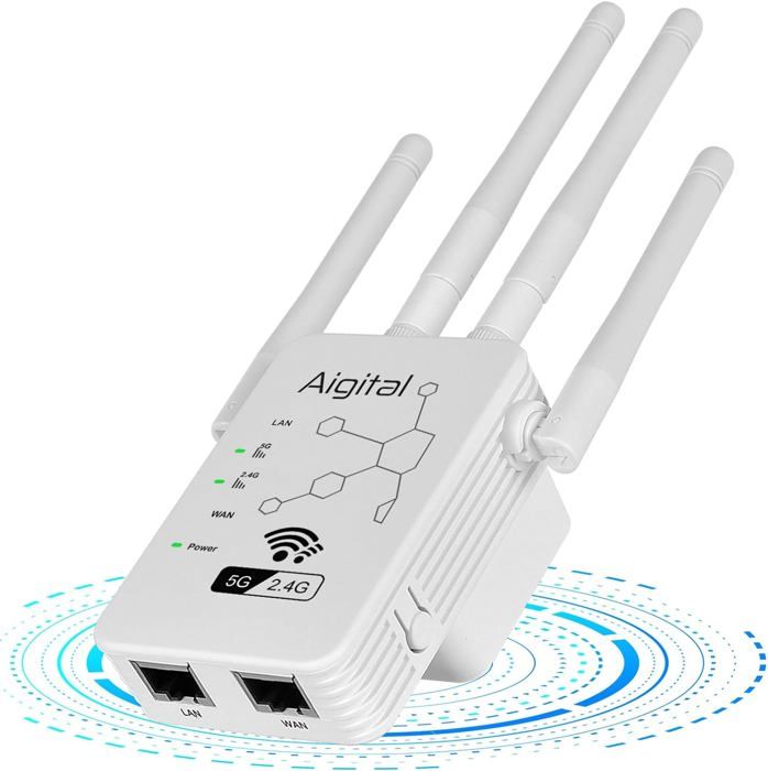 Répéteur WiFi 1200 Mbps Double Bande (2,4 GHz/5 GHz) – 2 Ports LAN, étend La Couverture Jusqu’à 200 M²