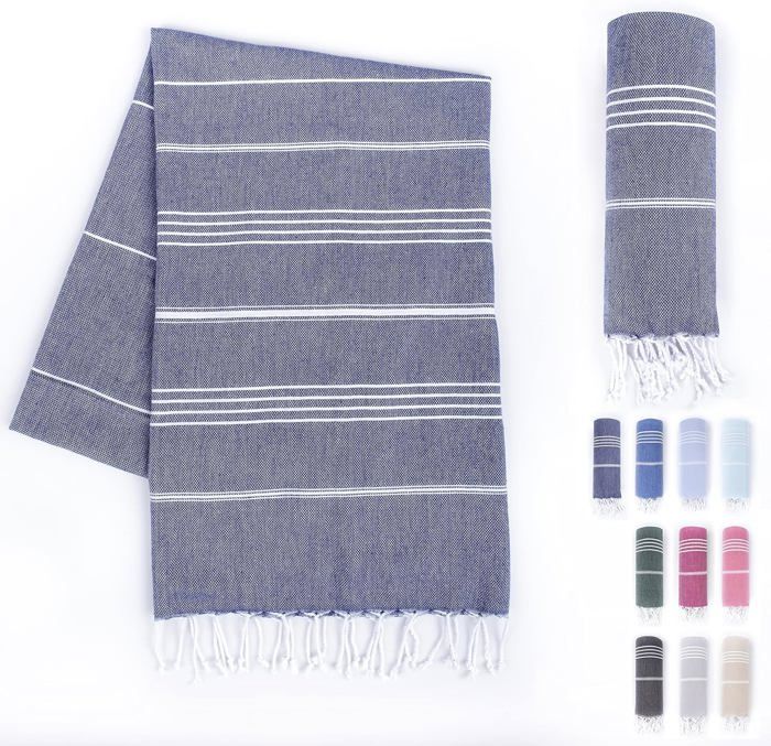 Fouta Hortensia Chevrons - 100x200 - Bleu Foncé - 100% Coton