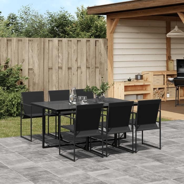 vidaXL Ensemble à manger de jardin 7 pcs noir textilène ensemble à manger dextérieur meuble à manger de jardin table et 3295119