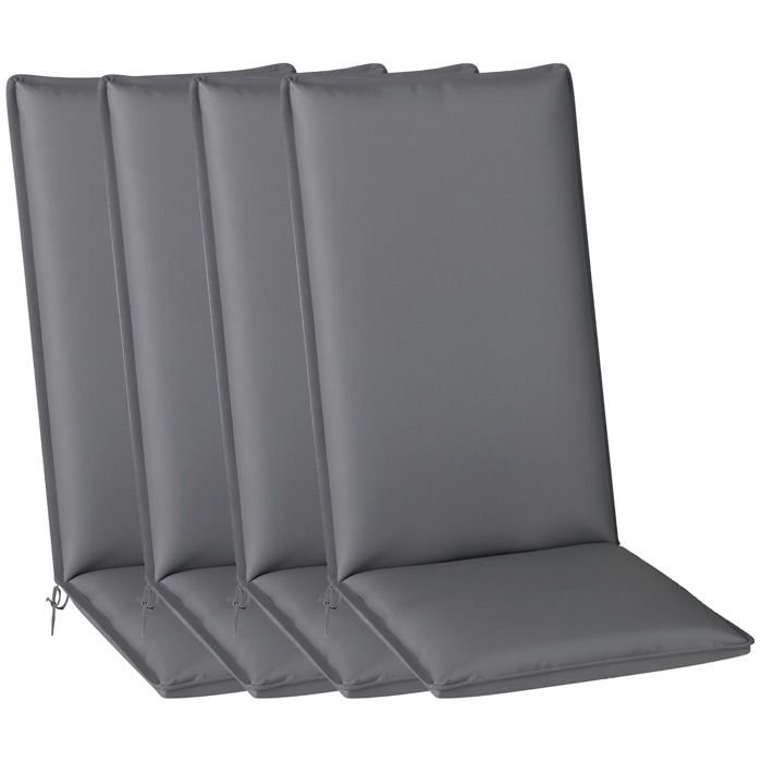 Lot de 4 coussins de chaise extérieur - Outsunny - attaches et bande réglable - anti-décoloration UPF50+ - 124x50x5cm - gris