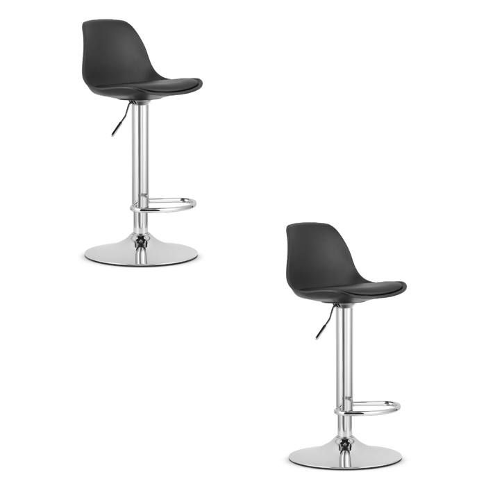 Tabouret - HOGA - Noir - Base chromée - Réglable en hauteur - Lot de 2