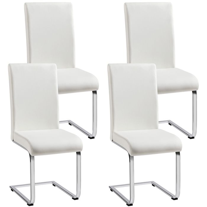 Lot de 4 Chaises de Salle à Manger en Similicuir Polyuréthane avec Pieds Métalliques en U et Haut Dossier Blanc YAHEETECH