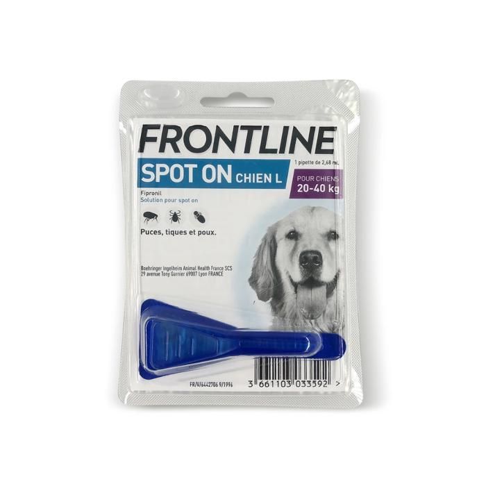 Meilleurs prix pour FRONTLINE SPOT ON pour Grand Chien (20-40 kg) (Pipette Individuelle) - 1 Pièce
