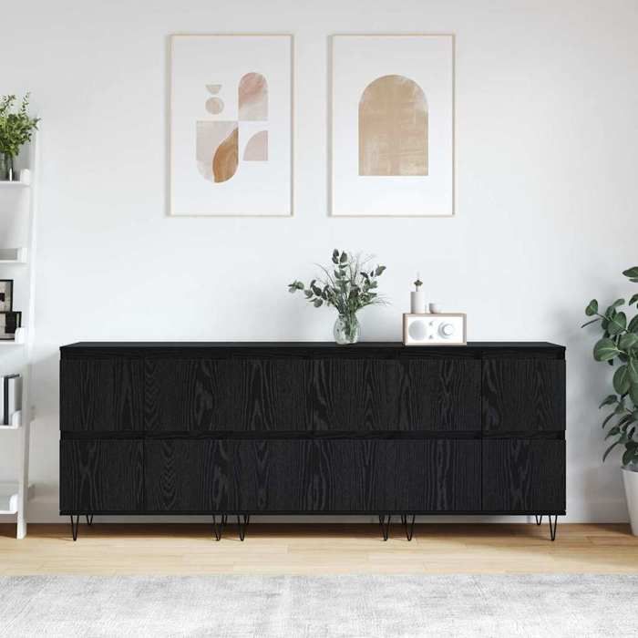 (ON SALE)(3 pcs)Buffets Meuble dEntrée - Buffet Salon Chêne noir 180x35x70 cm Bois dingénierie EU426303