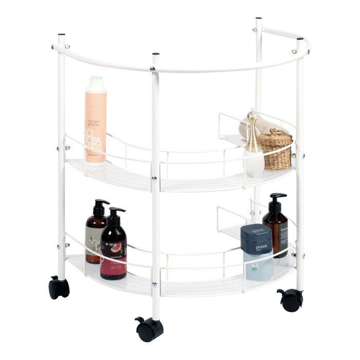 eluno Étagère basse pour lavabo incl. 2 étagères et 4 roulettes armoire basse pour lavabo en métal de haute qualité blanc