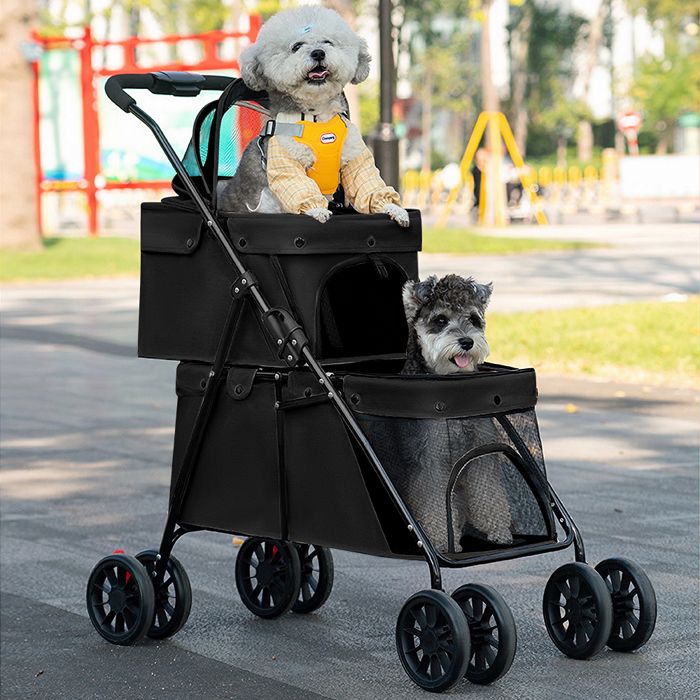 SUPFINE Animaux Voyage Poussette en acier au carbone + tissu Oxford Poussette pour Chien Chat Jusquà 20 kg Noir