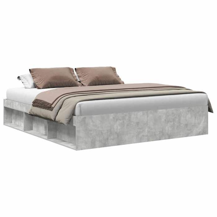 Lit 2 Personnes - KENNETH - Structure de lit Adulte/enfant - - sans matelas - gris béton 200x200 cm - LL1954