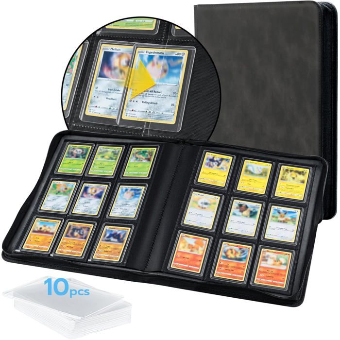 Classeur Toploader Noir Pour Cartes Rigides 3x4 – Capacité 288 Cartes, 16 Pages, Protection Eau Et Poussière