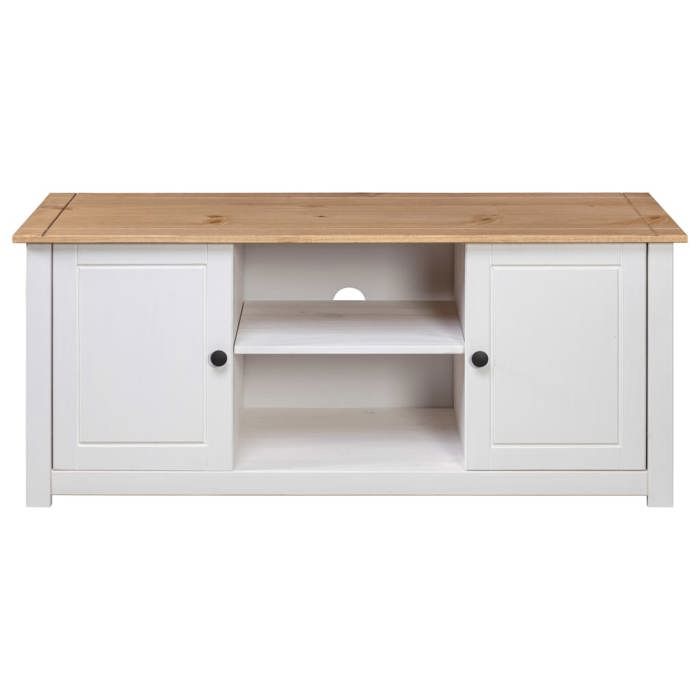 NEUF Armoire TV - Blanc - Meuble TV - TABLE TV - Blanc 120x40x50 cm - Bois de pin massif Gamme Panama TT2835