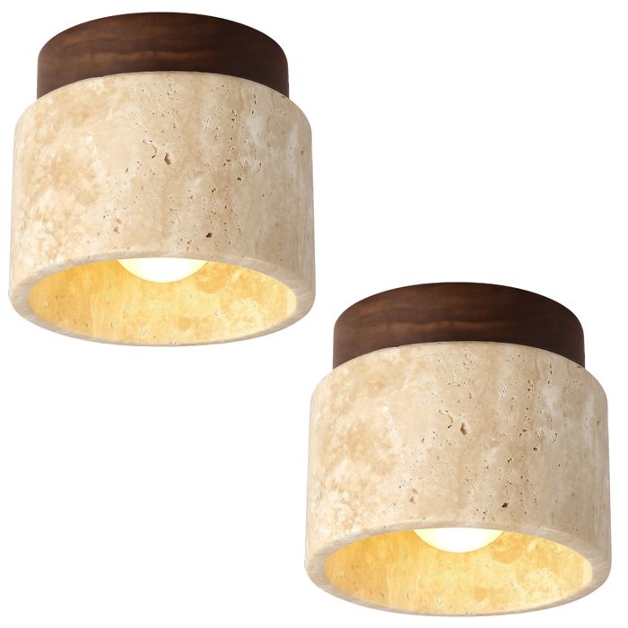 WOTTES Lot de 2 Plafonniers en Bois Noyer Marbre et Pierre Style Moderne du Milieu du Siècle Petit Plafonnier de Couloir Café