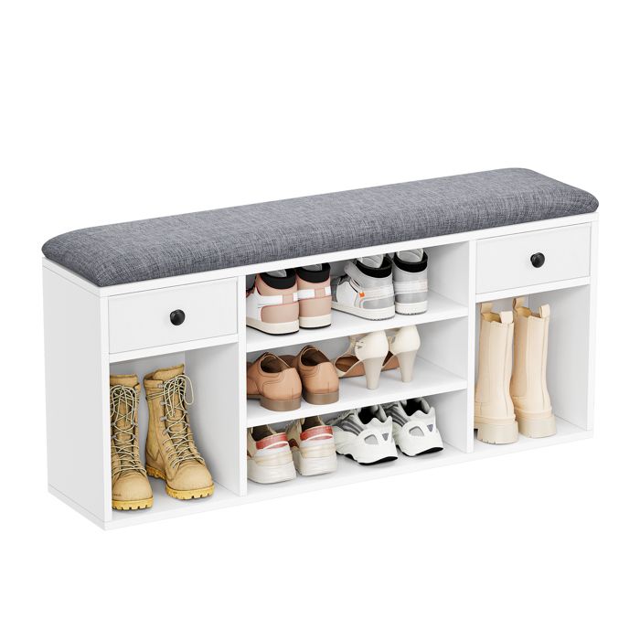 Banc à chaussures BALCONERA avec 2 tiroirs et compartiments ouverts 105 cm (L) × 30 cm (P) × 50 cm (H) blanc