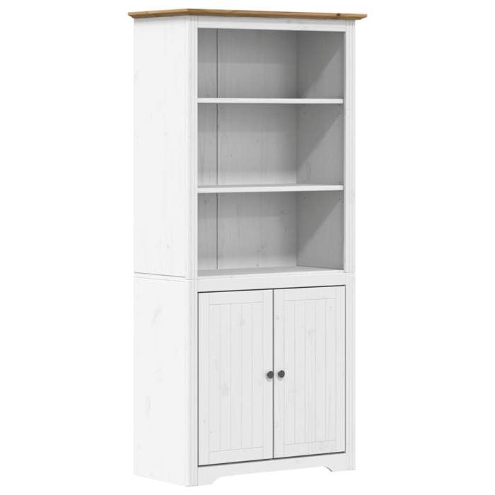 SALE 2026Bibliothèque - Colonne/Meuble Étagère de rangement pour livres - BODO blanc and marron 82x40x173cm bois massif pin 32 Kg