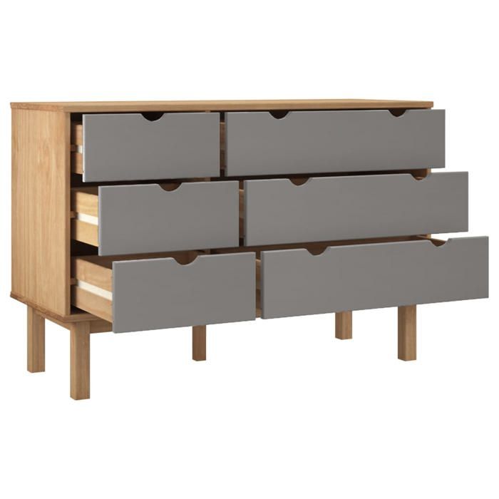 BUFEET Avec rangement Gris - LEMON® Commode de chambre OTTA marron et - Gris - 111x43x73 5cm - Bois de pin massif 901 - Soldes