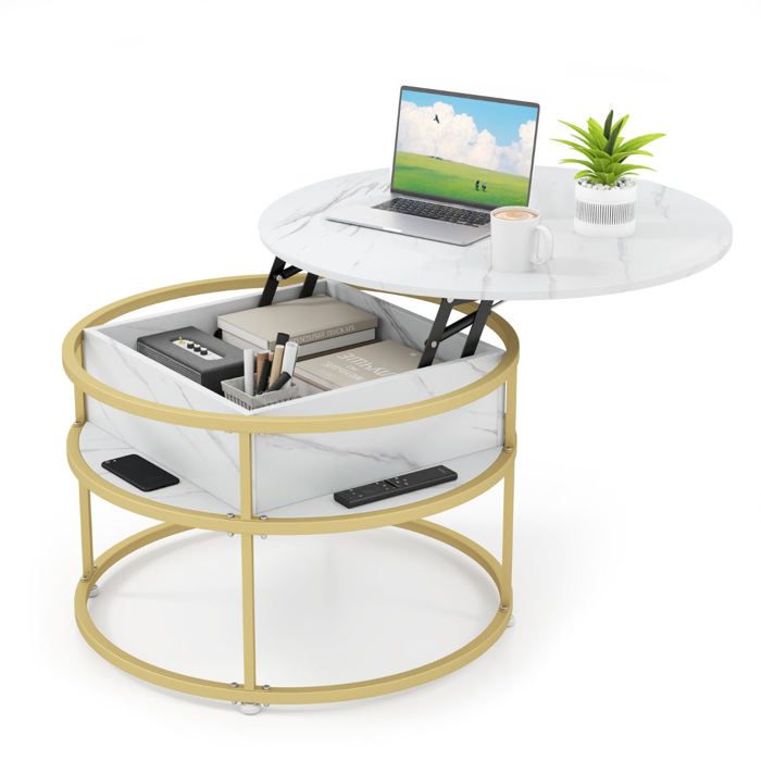Table basse - HELLOSHOP26 - 80x80x49 cm - Plateau relevable - Rangement compartiment - Blanc