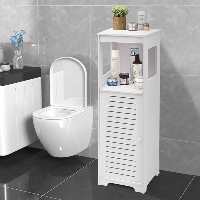Armoire de Salle de Bain 4 Niveaux en PVC – Étagère de Rangement Étanche avec Porte Ventilée