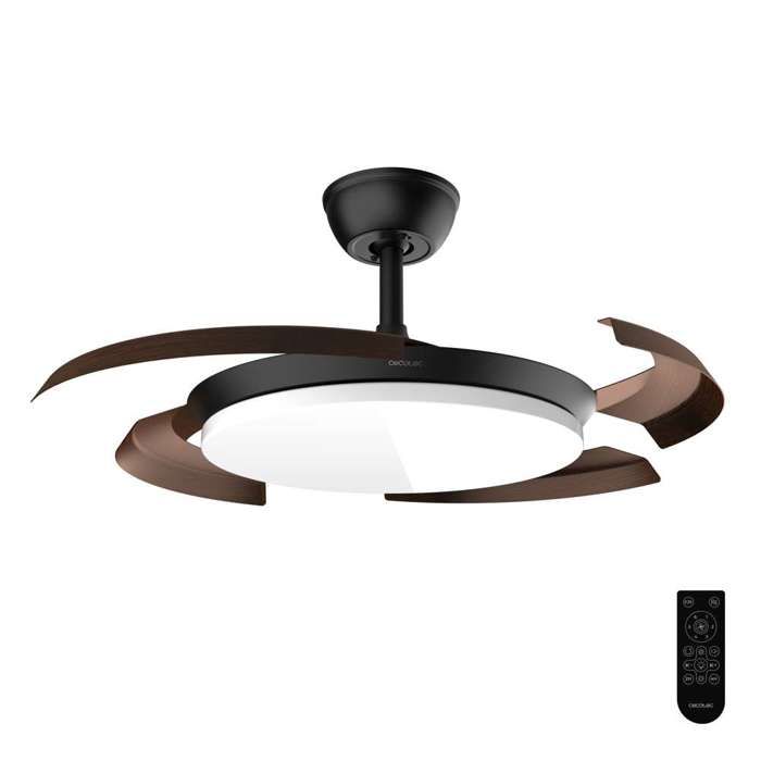 Cecotec Ventilateur de Plafond avec Lumière LED à Pales Rétractables EnergySilence Aero 4500 Puzzle Invisible Black&DarkWood.