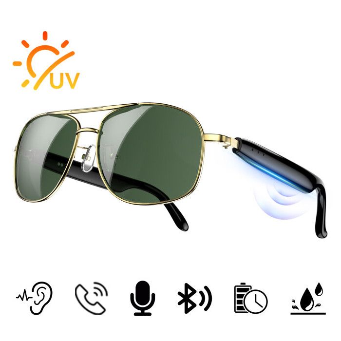 Blackview D1 Pro Lunettes Intelligentes Appels Bluetooth Assistant Vocal Protection UV IPX5 Double batterie 105 mAh Or