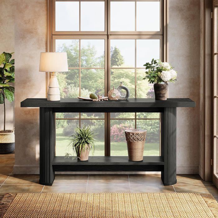 Finmind Table Console Moderne140×30×80 cmTable dentrée en Bois à Placer Derrière Le CanapéPour SalonCouloirEntréeNoir
