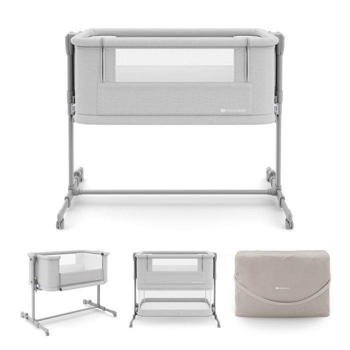 Lit bébé Kinderkraft NESTEE GROW 2 cododo évolutif 3 en 1 hauteur réglable 5 niveaux matelas inclus pliable gris clair Lit bébé Kinderkraft NESTEE GROW 2 cododo évolutif 3 en 1 hauteur réglable 5 niveaux matelas inclus pliable gris clair