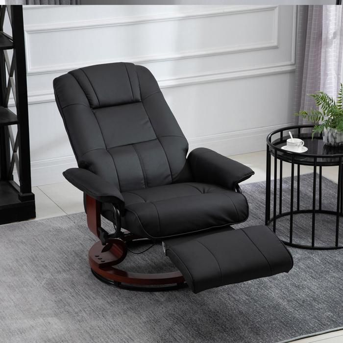 MOTHINESSTO374-Fauteuil relax inclinable fauteuil de salon repose-pieds réglable pivotant 360° piètement bois revêtement synthétique