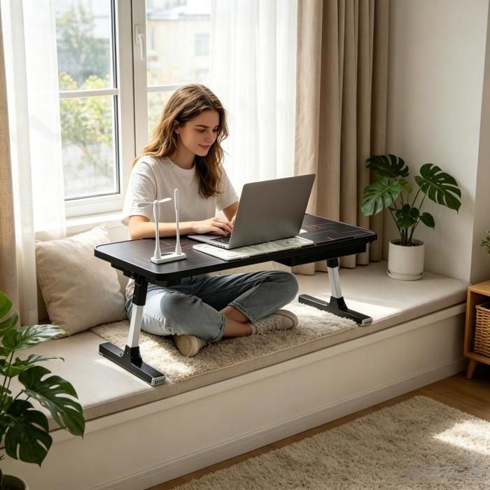 Table de Lit pour Ordinateur Portable avec Porte-Gobelet Tiroir USB Support PC et Tablette Table Pliante pour Lit Canapé Balcon
