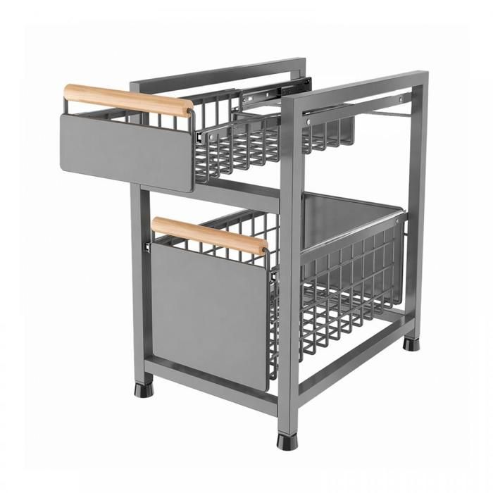 SUPFINE Panier Rangement de Cuisine - Organisateur Sous Evier Tiroir Coulissant à Extraction - 39 × 24 5 × 42 cm - 2 Niveaux