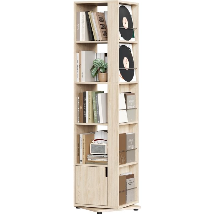 Yaheetech Bibliothèque Rotative 360° Étagère 5 Niveaux de 169 cm H avec Rangement Fermé pour Salon Chambre Bureau Couleur Bois Yaheetech Bibliothèque Rotative 360° Étagère 5 Niveaux de 169 cm H avec Rangement Fermé pour Salon Chambre Bureau Couleur Bois